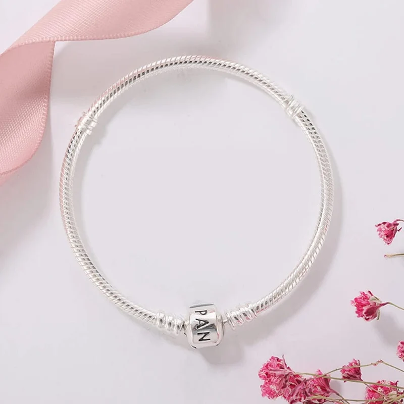 Passend für Original Pandora 925 Sterling Silber Moments Schlangenkettenarmband 4 Farben Roségold Silber für Frauen Luxus Schmuck Geschenk