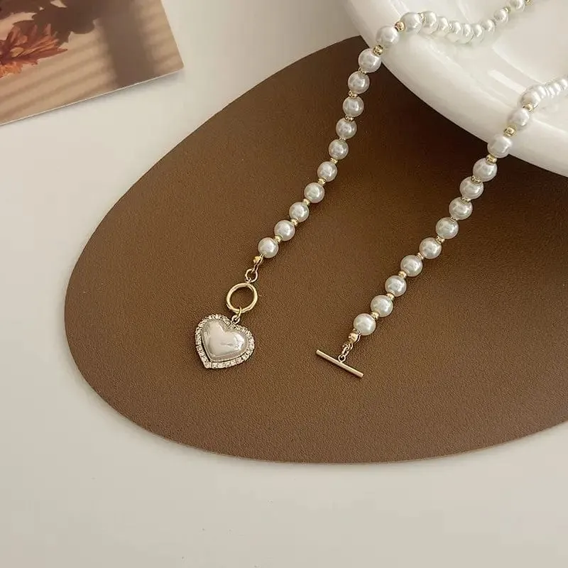 Elegante Perlenkette für Frauen Herz-Anhänger Halsketten Luxus Nachahmung Perlen Kette Halsketten koreanischen Schmuck Mädchen Geschenke