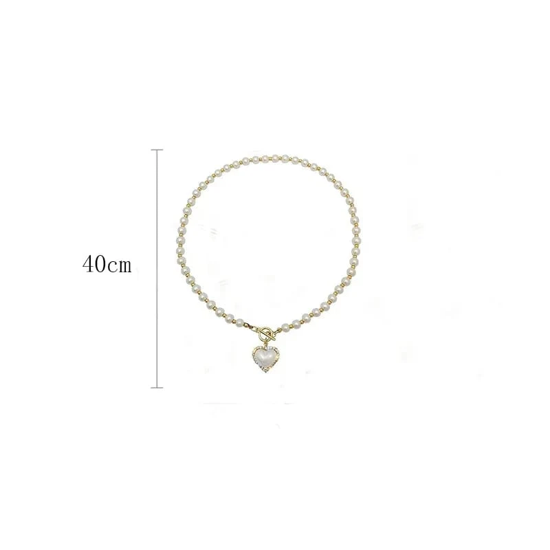 Elegante Perlenkette für Frauen Herz-Anhänger Halsketten Luxus Nachahmung Perlen Kette Halsketten koreanischen Schmuck Mädchen Geschenke