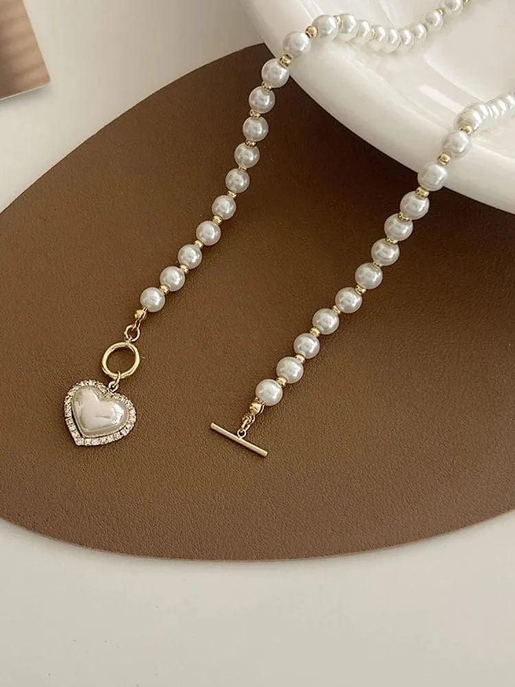 Elegante Perlenkette für Frauen Herz-Anhänger Halsketten Luxus Nachahmung Perlen Kette Halsketten koreanischen Schmuck Mädchen Geschenke
