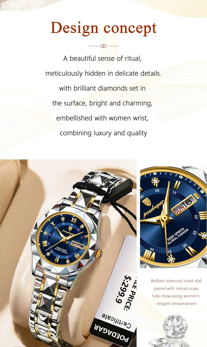 POEDAGAR Luxus Damen Kleid Uhr Leuchtende Wasserdichte Woche Datum Frau Armbanduhr Edelstahl Frauen Quarz Uhren reloj + box