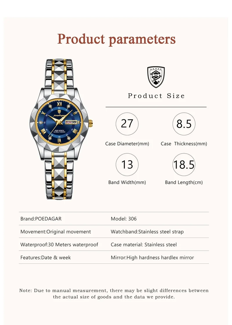 POEDAGAR Luxus Damen Kleid Uhr Leuchtende Wasserdichte Woche Datum Frau Armbanduhr Edelstahl Frauen Quarz Uhren reloj + box