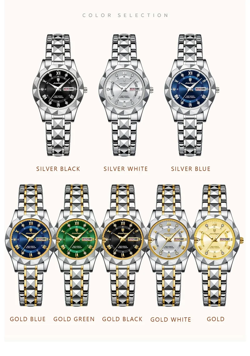 POEDAGAR Luxus Damen Kleid Uhr Leuchtende Wasserdichte Woche Datum Frau Armbanduhr Edelstahl Frauen Quarz Uhren reloj + box