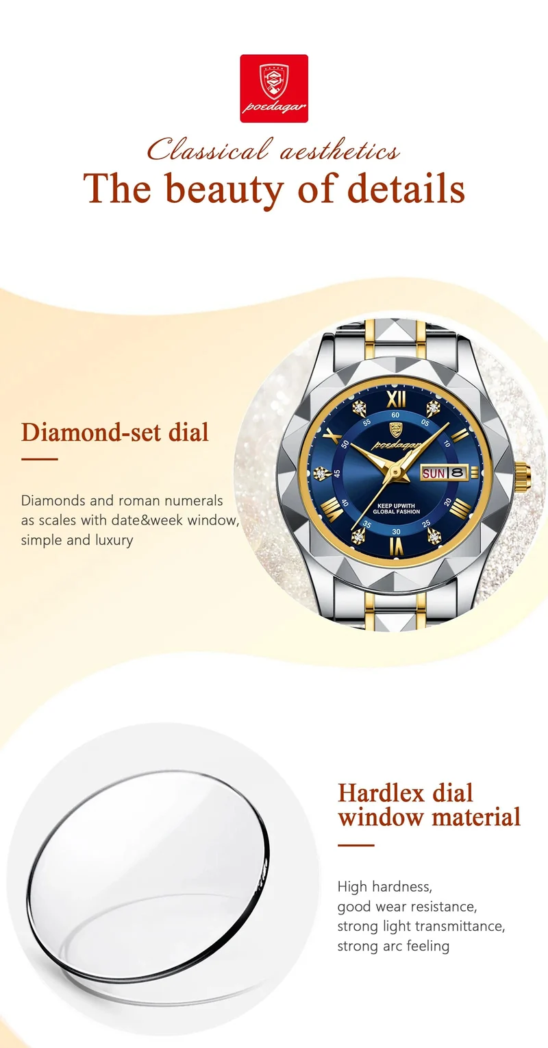 POEDAGAR Luxus Damen Kleid Uhr Leuchtende Wasserdichte Woche Datum Frau Armbanduhr Edelstahl Frauen Quarz Uhren reloj + box