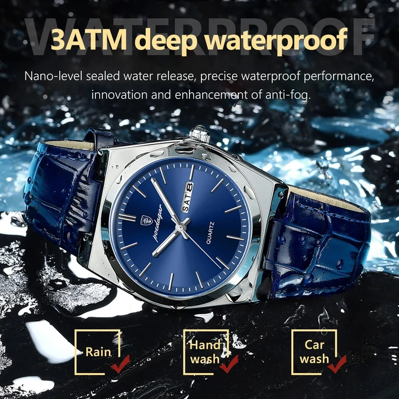 POEDAGAR Luxusuhr für Männer Militär Leder Mann Armbanduhr Quarzuhr Wasserdicht Leucht Datum Woche Herrenuhren Reloj + Box