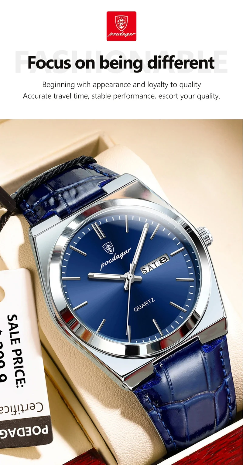 POEDAGAR Luxusuhr für Männer Militär Leder Mann Armbanduhr Quarzuhr Wasserdicht Leucht Datum Woche Herrenuhren Reloj + Box