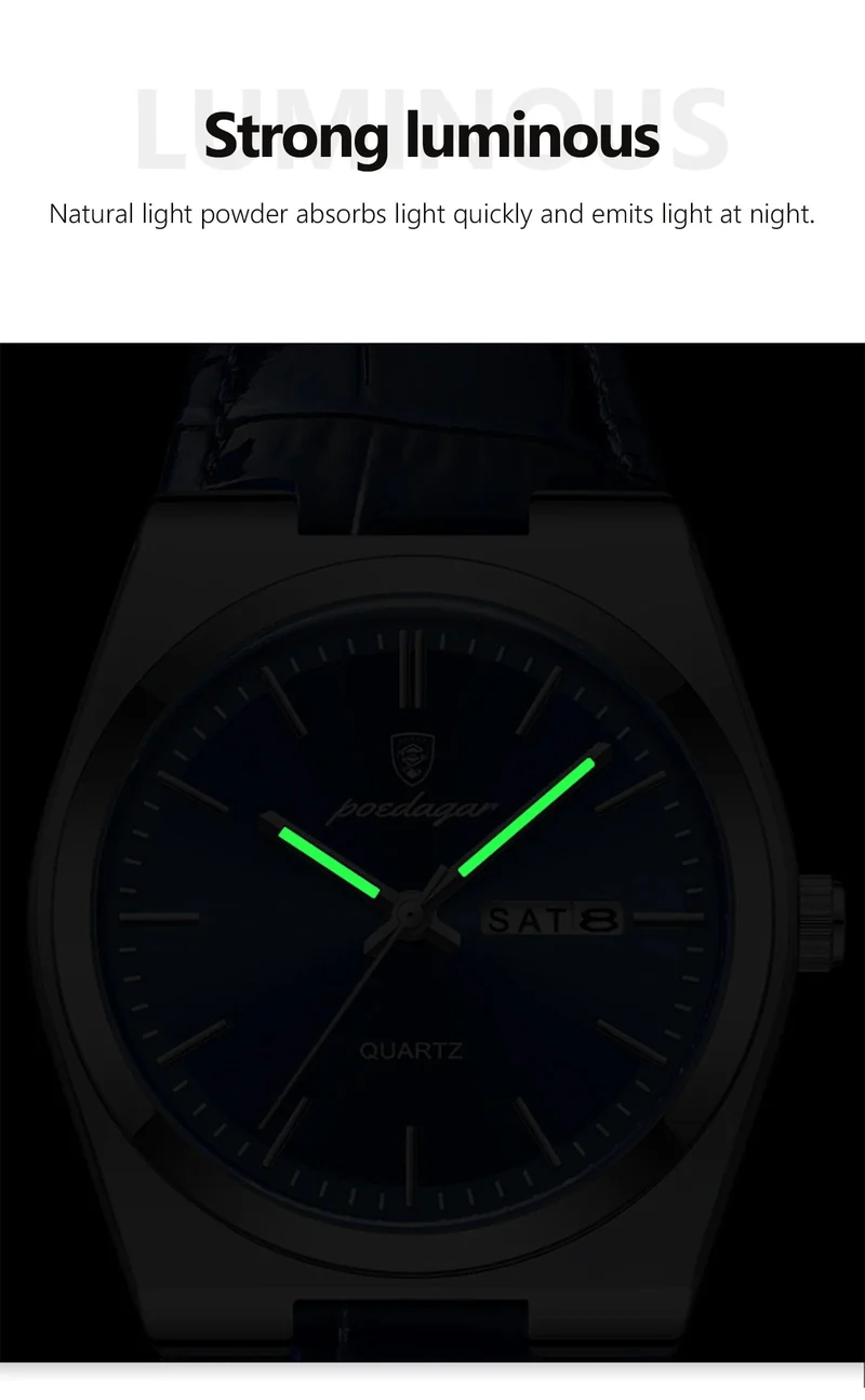POEDAGAR Luxusuhr für Männer Militär Leder Mann Armbanduhr Quarzuhr Wasserdicht Leucht Datum Woche Herrenuhren Reloj + Box