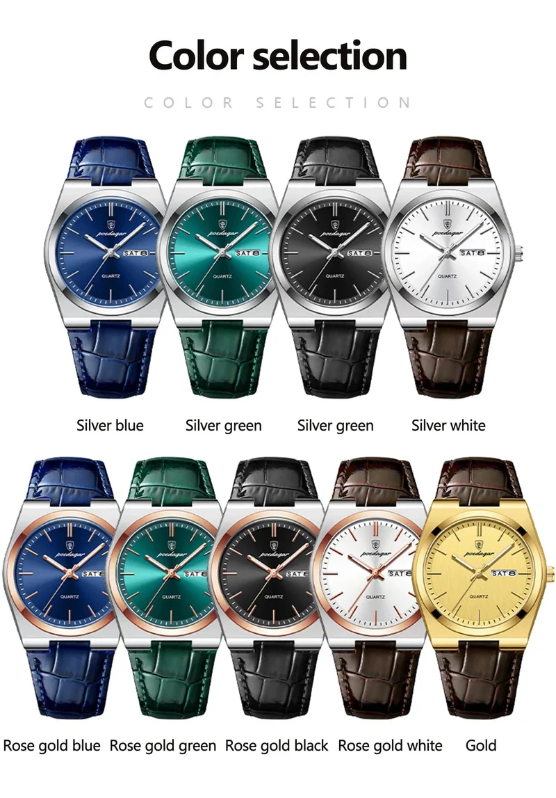 POEDAGAR Luxusuhr für Männer Militär Leder Mann Armbanduhr Quarzuhr Wasserdicht Leucht Datum Woche Herrenuhren Reloj + Box
