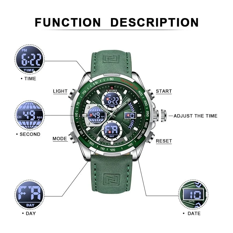 2022 NAVIFORCE Sport Uhren für Männer Starke Leucht Dual Display Wasserdicht Quarz Echtes Leder Armbanduhr Relogio Masculino