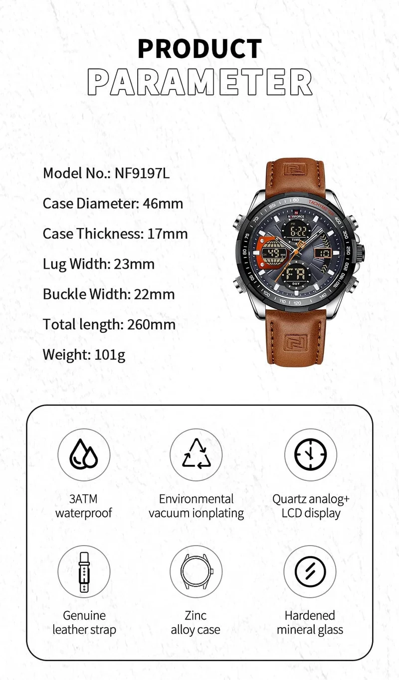 2022 NAVIFORCE Sport Uhren für Männer Starke Leucht Dual Display Wasserdicht Quarz Echtes Leder Armbanduhr Relogio Masculino