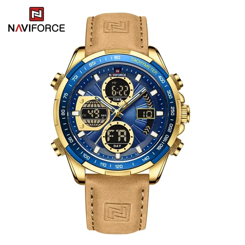 2022 NAVIFORCE Sport Uhren für Männer Starke Leucht Dual Display Wasserdicht Quarz Echtes Leder Armbanduhr Relogio Masculino
