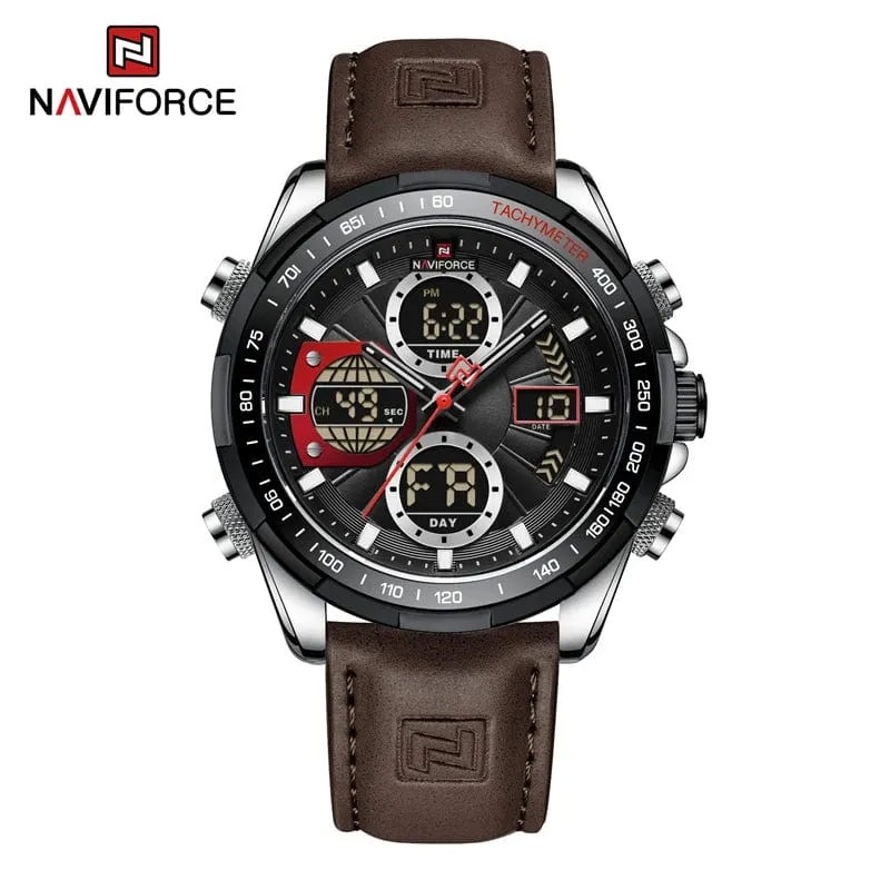 2022 NAVIFORCE Sport Uhren für Männer Starke Leucht Dual Display Wasserdicht Quarz Echtes Leder Armbanduhr Relogio Masculino