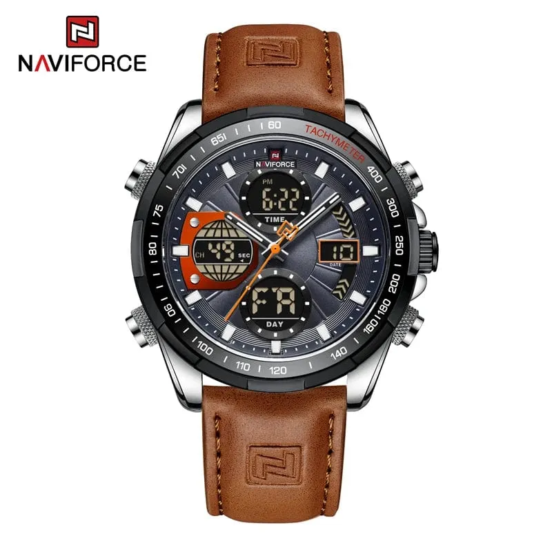 2022 NAVIFORCE Sport Uhren für Männer Starke Leucht Dual Display Wasserdicht Quarz Echtes Leder Armbanduhr Relogio Masculino