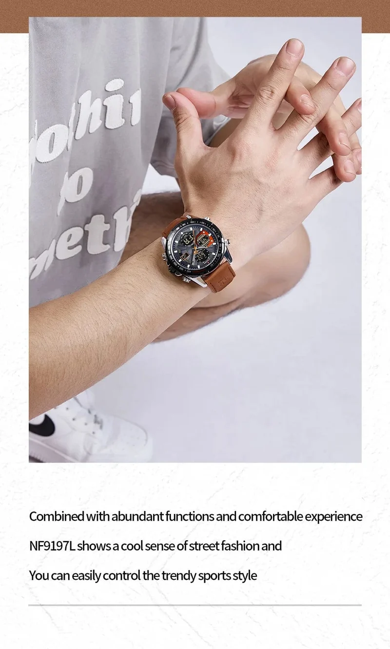 2022 NAVIFORCE Sport Uhren für Männer Starke Leucht Dual Display Wasserdicht Quarz Echtes Leder Armbanduhr Relogio Masculino