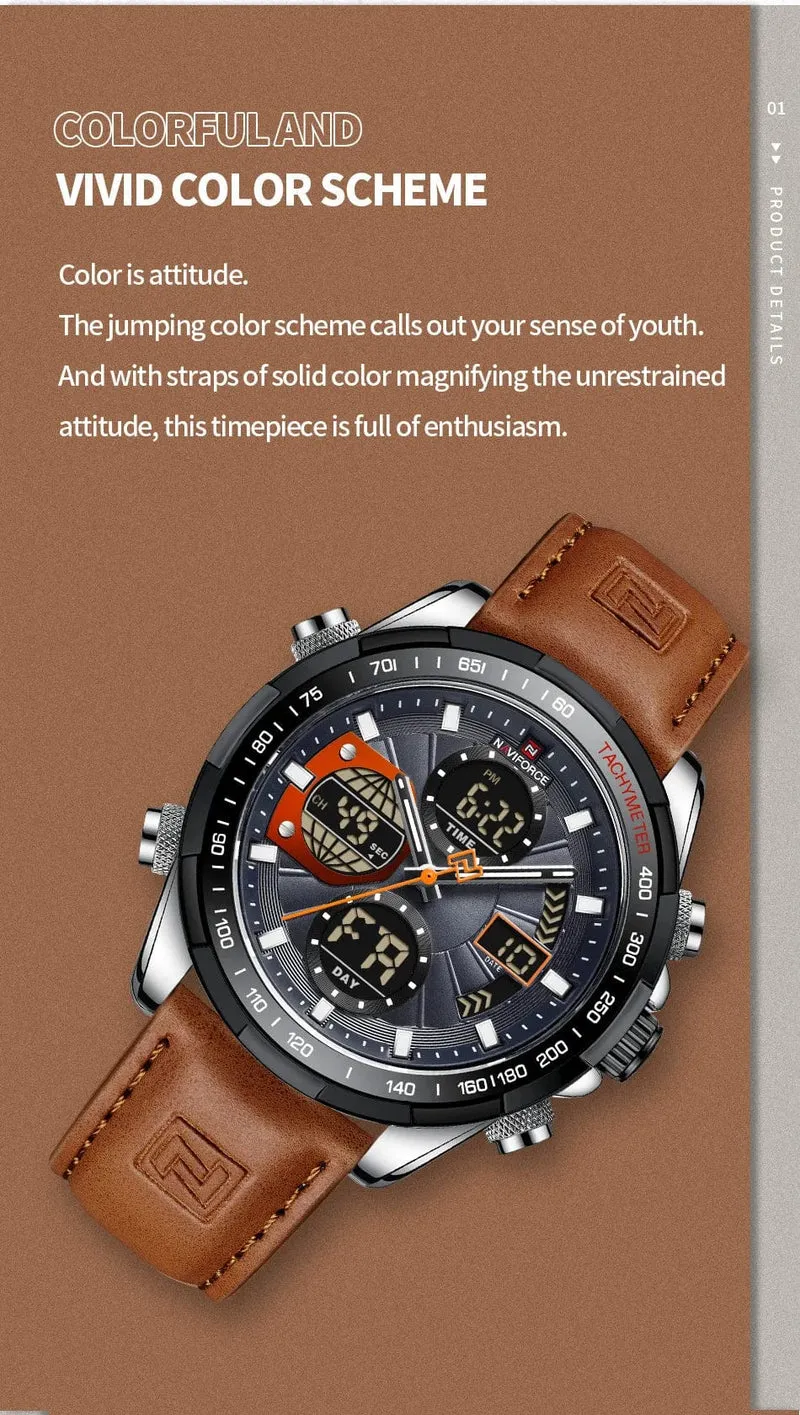 2022 NAVIFORCE Sport Uhren für Männer Starke Leucht Dual Display Wasserdicht Quarz Echtes Leder Armbanduhr Relogio Masculino