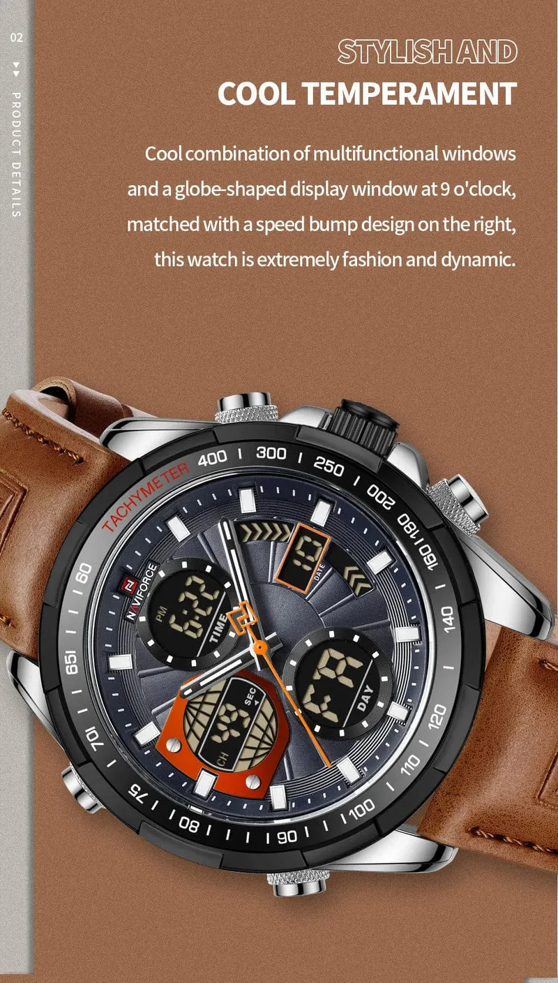 2022 NAVIFORCE Sport Uhren für Männer Starke Leucht Dual Display Wasserdicht Quarz Echtes Leder Armbanduhr Relogio Masculino