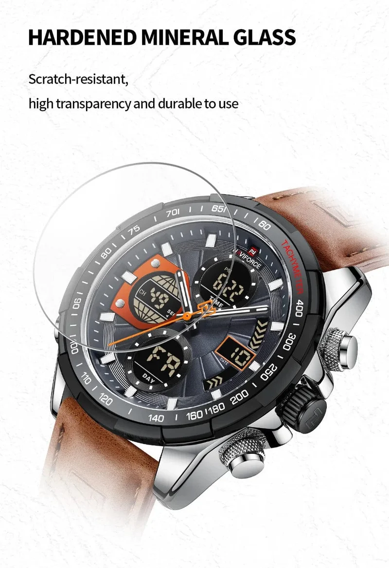 2022 NAVIFORCE Sport Uhren für Männer Starke Leucht Dual Display Wasserdicht Quarz Echtes Leder Armbanduhr Relogio Masculino