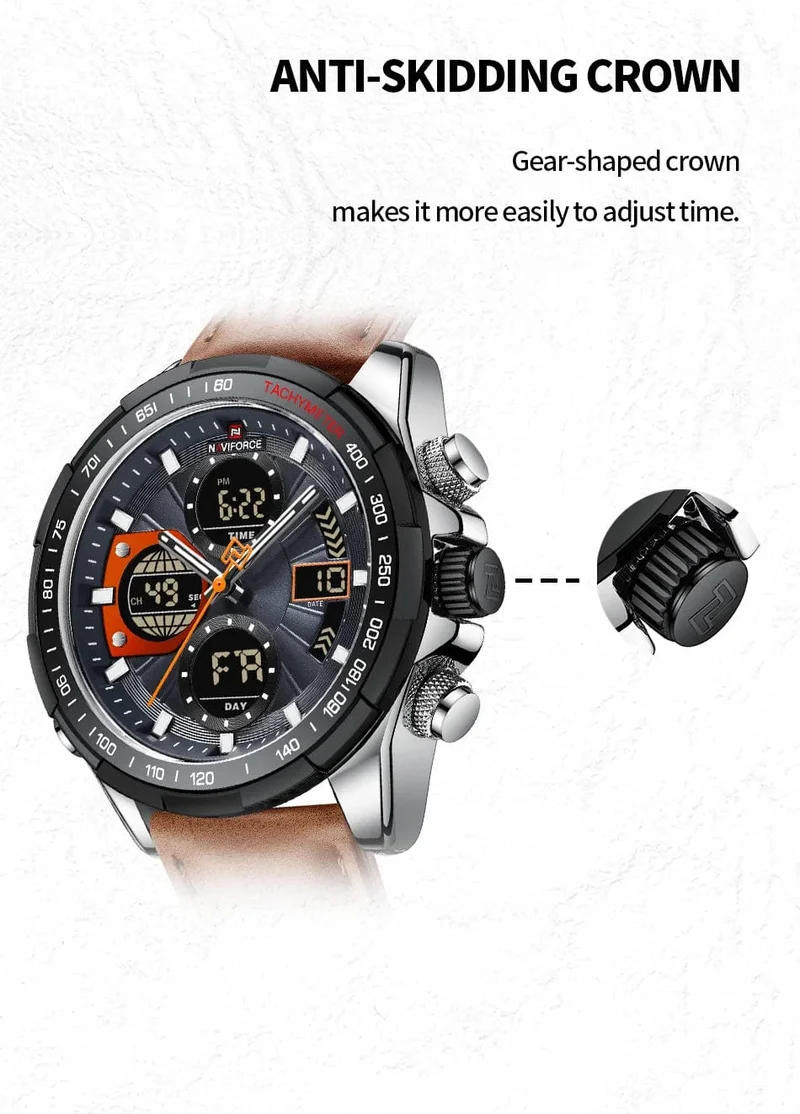 2022 NAVIFORCE Sport Uhren für Männer Starke Leucht Dual Display Wasserdicht Quarz Echtes Leder Armbanduhr Relogio Masculino