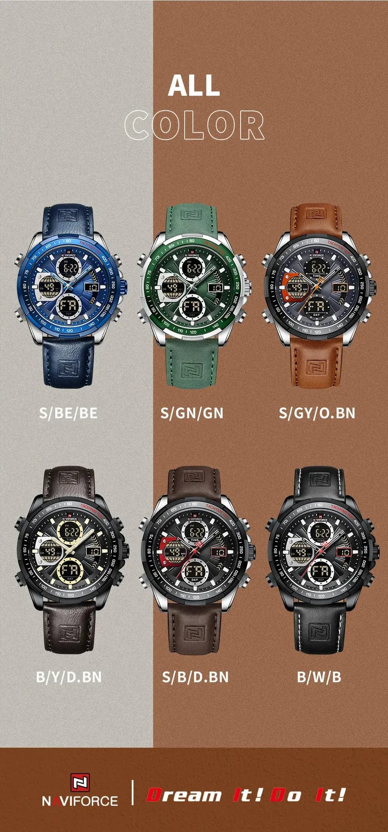 2022 NAVIFORCE Sport Uhren für Männer Starke Leucht Dual Display Wasserdicht Quarz Echtes Leder Armbanduhr Relogio Masculino