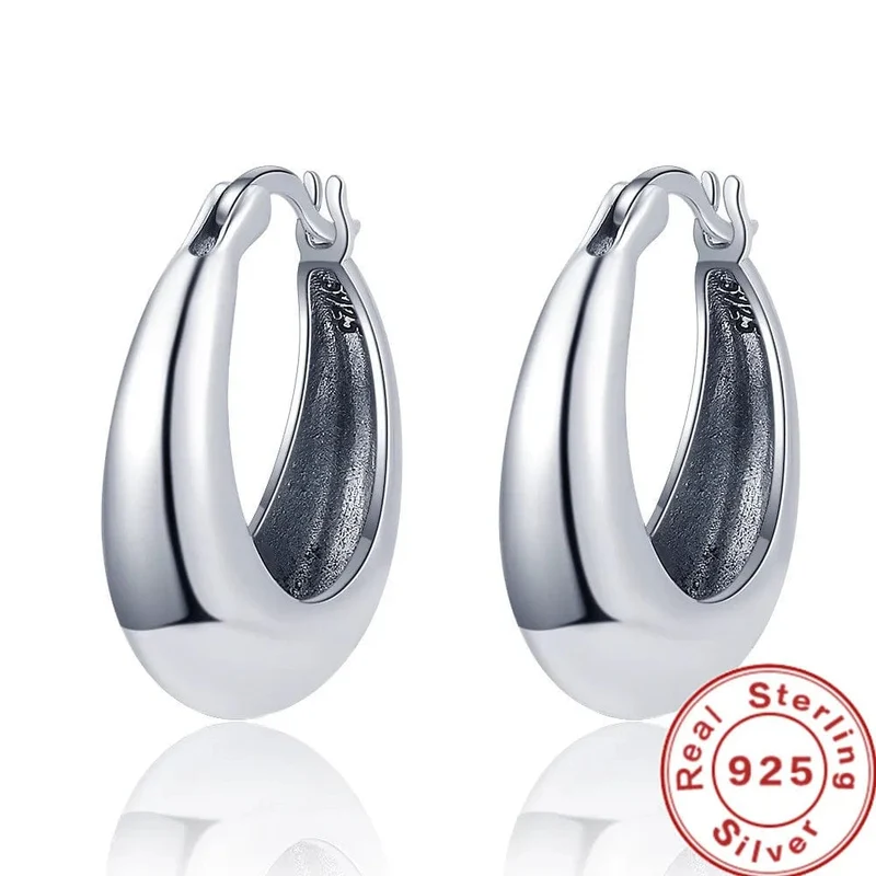 LiHong Echt 925 Sterling Silber Glatte Vintage Ohrring Hochwertige U Form Hoop Ohrringe Für Frauen Hochzeit Party Edlen Schmuck