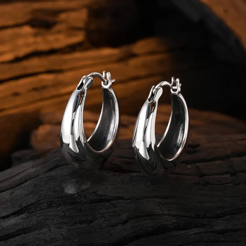 LiHong Echt 925 Sterling Silber Glatte Vintage Ohrring Hochwertige U Form Hoop Ohrringe Für Frauen Hochzeit Party Edlen Schmuck