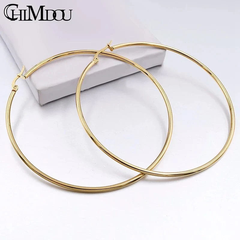 CHIMDOU Gold farbe Edelstahl Ohrringe 2024 Frauen Kleine oder Große Hoop Ohrringe Party Rock Geschenk, Zwei farben großhandel