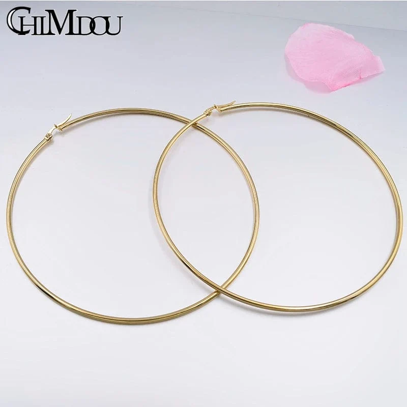 CHIMDOU Gold farbe Edelstahl Ohrringe 2024 Frauen Kleine oder Große Hoop Ohrringe Party Rock Geschenk, Zwei farben großhandel