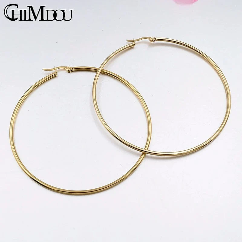 CHIMDOU Gold farbe Edelstahl Ohrringe 2024 Frauen Kleine oder Große Hoop Ohrringe Party Rock Geschenk, Zwei farben großhandel