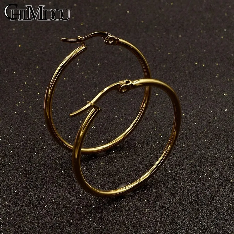 CHIMDOU Gold farbe Edelstahl Ohrringe 2024 Frauen Kleine oder Große Hoop Ohrringe Party Rock Geschenk, Zwei farben großhandel