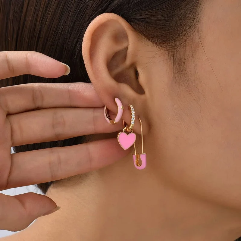 Boho-Ohrring-Set in verschiedenen Farben, rund, mit süßem Herz- und Sternanhänger für Damen und Mädchen