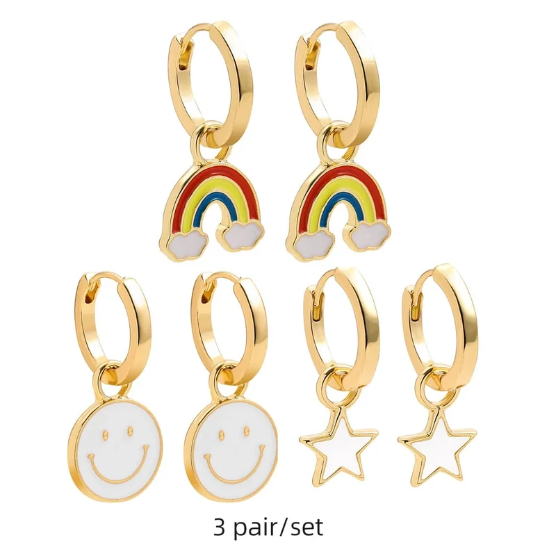 Boho-Ohrring-Set in verschiedenen Farben, rund, mit süßem Herz- und Sternanhänger für Damen und Mädchen
