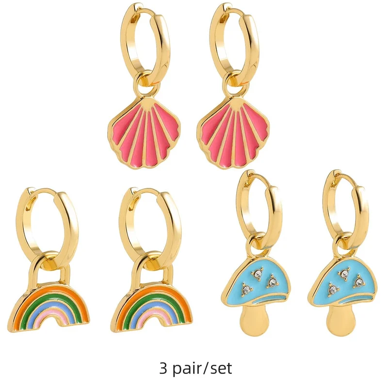 Boho-Ohrring-Set in verschiedenen Farben, rund, mit süßem Herz- und Sternanhänger für Damen und Mädchen