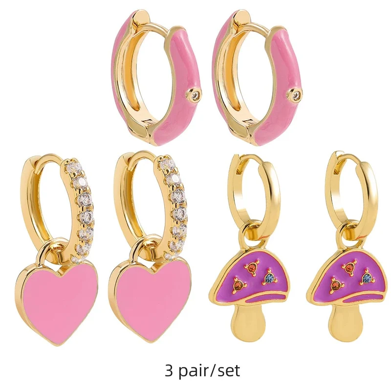 Boho-Ohrring-Set in verschiedenen Farben, rund, mit süßem Herz- und Sternanhänger für Damen und Mädchen