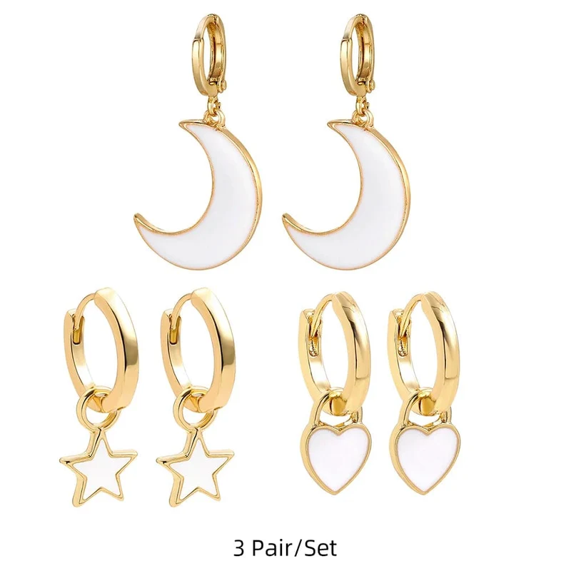 Boho-Ohrring-Set in verschiedenen Farben, rund, mit süßem Herz- und Sternanhänger für Damen und Mädchen