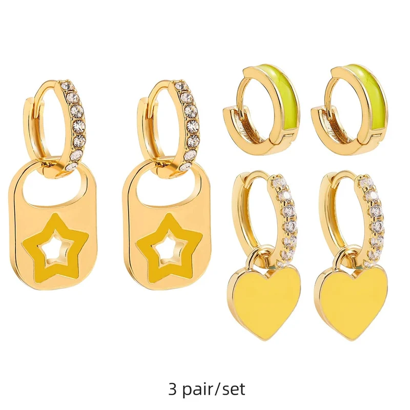 Boho-Ohrring-Set in verschiedenen Farben, rund, mit süßem Herz- und Sternanhänger für Damen und Mädchen