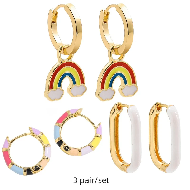 Boho-Ohrring-Set in verschiedenen Farben, rund, mit süßem Herz- und Sternanhänger für Damen und Mädchen