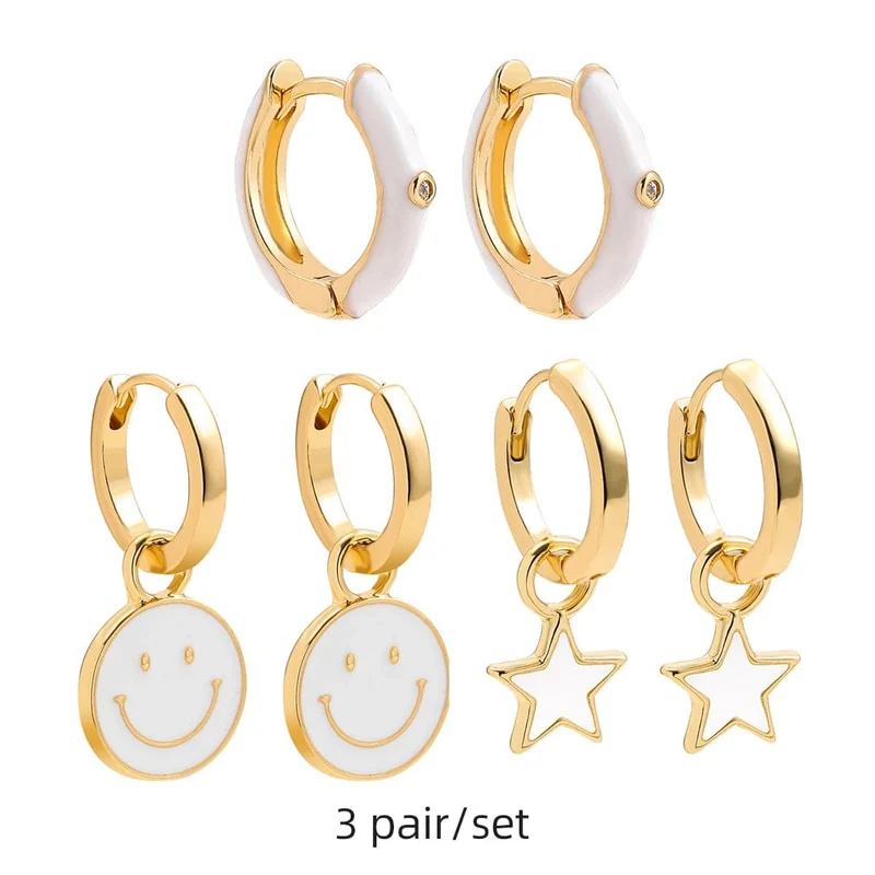 Boho-Ohrring-Set in verschiedenen Farben, rund, mit süßem Herz- und Sternanhänger für Damen und Mädchen