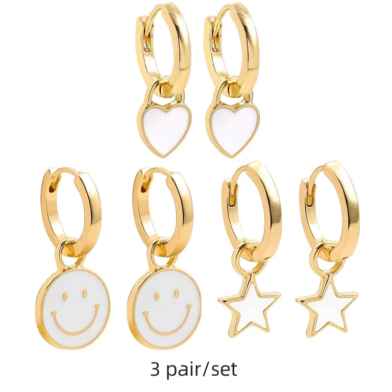 Boho-Ohrring-Set in verschiedenen Farben, rund, mit süßem Herz- und Sternanhänger für Damen und Mädchen