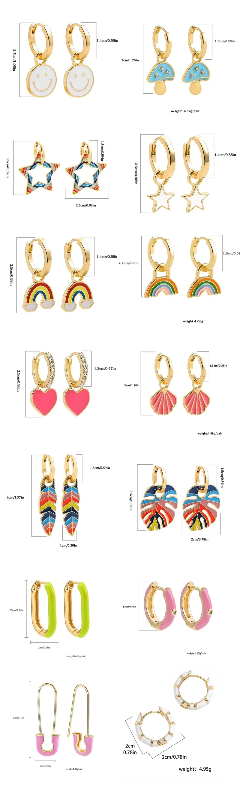 Boho-Ohrring-Set in verschiedenen Farben, rund, mit süßem Herz- und Sternanhänger für Damen und Mädchen