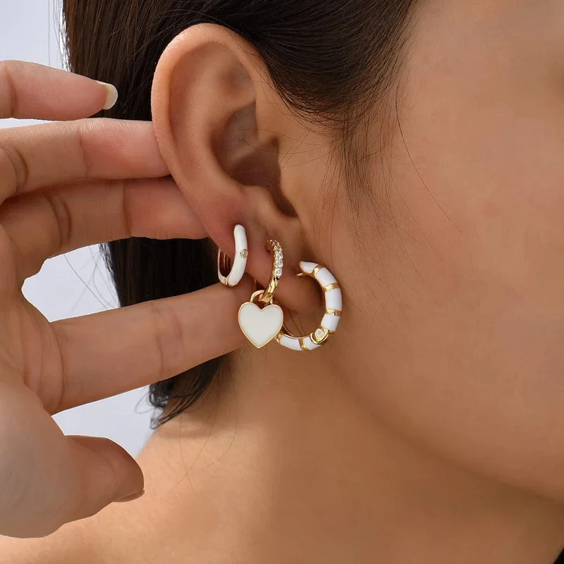 Boho-Ohrring-Set in verschiedenen Farben, rund, mit süßem Herz- und Sternanhänger für Damen und Mädchen
