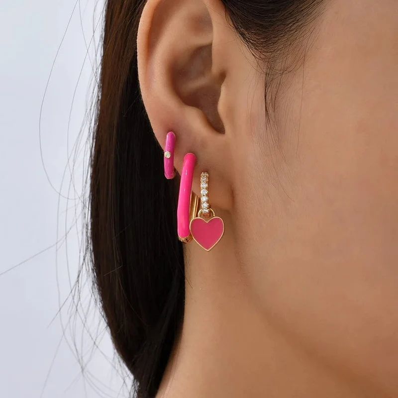Boho-Ohrring-Set in verschiedenen Farben, rund, mit süßem Herz- und Sternanhänger für Damen und Mädchen