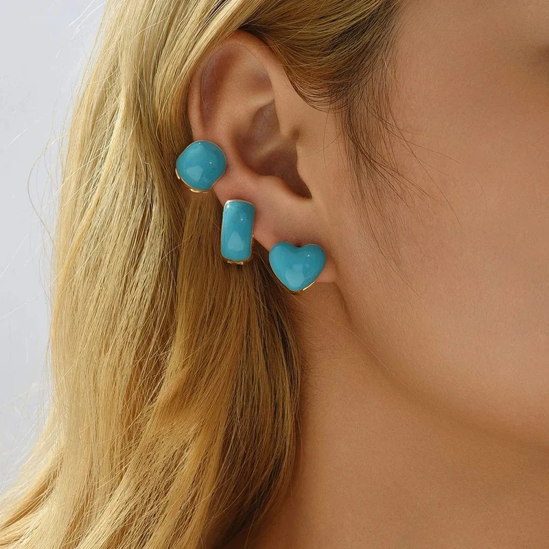 Boho-Ohrring-Set in verschiedenen Farben, rund, mit süßem Herz- und Sternanhänger für Damen und Mädchen