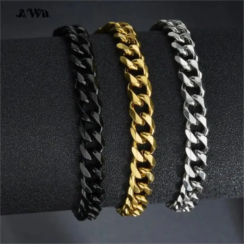 Awit Miniamlist Herrenarmband Goldschmuck Street Style Edelstahl 316L 18 Karat vergoldet kubanische Kettenarmbänder für Frauen