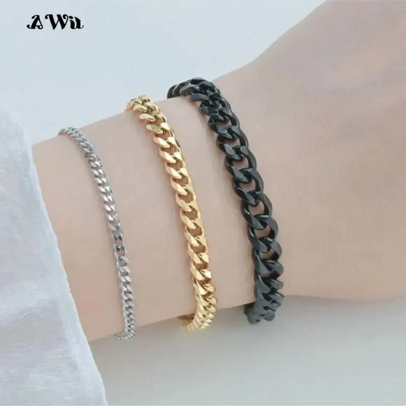 Awit Miniamlist Herrenarmband Goldschmuck Street Style Edelstahl 316L 18 Karat vergoldet kubanische Kettenarmbänder für Frauen