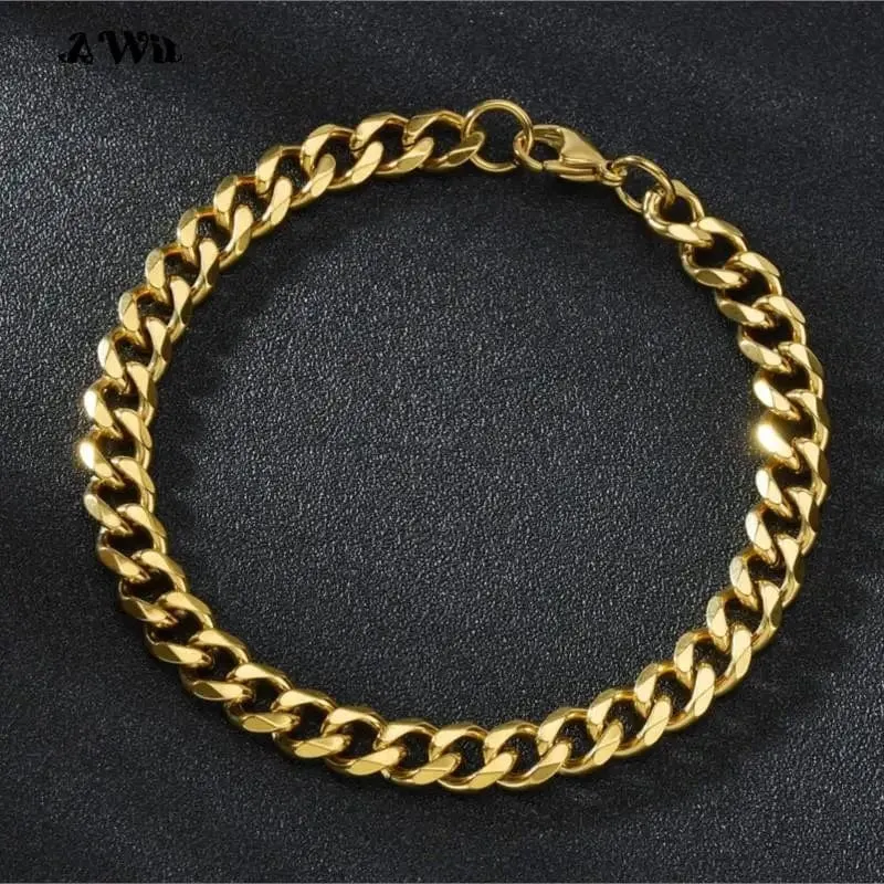 Awit Miniamlist Herrenarmband Goldschmuck Street Style Edelstahl 316L 18 Karat vergoldet kubanische Kettenarmbänder für Frauen