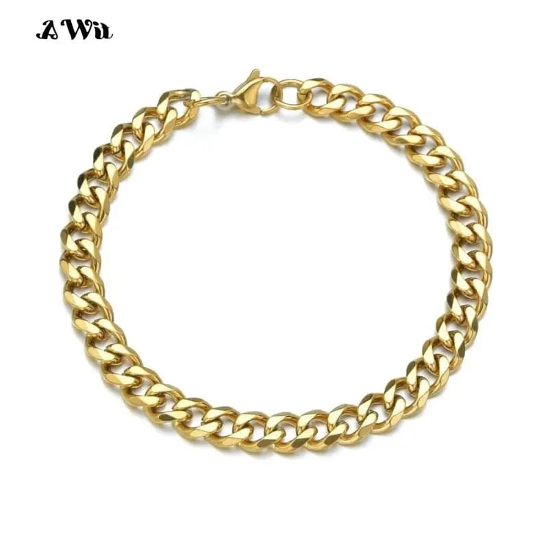 Awit Miniamlist Herrenarmband Goldschmuck Street Style Edelstahl 316L 18 Karat vergoldet kubanische Kettenarmbänder für Frauen