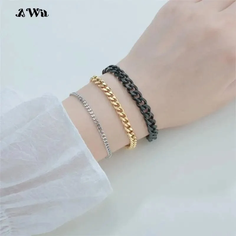 Awit Miniamlist Herrenarmband Goldschmuck Street Style Edelstahl 316L 18 Karat vergoldet kubanische Kettenarmbänder für Frauen