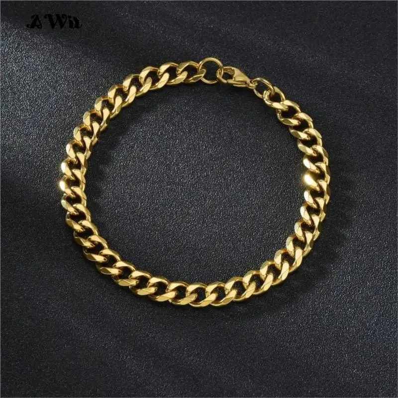 Awit Miniamlist Herrenarmband Goldschmuck Street Style Edelstahl 316L 18 Karat vergoldet kubanische Kettenarmbänder für Frauen