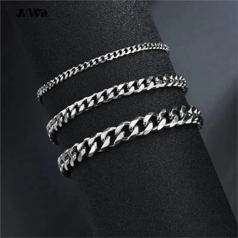 Awit Miniamlist Herrenarmband Goldschmuck Street Style Edelstahl 316L 18 Karat vergoldet kubanische Kettenarmbänder für Frauen