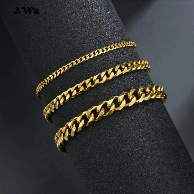 Awit Miniamlist Herrenarmband Goldschmuck Street Style Edelstahl 316L 18 Karat vergoldet kubanische Kettenarmbänder für Frauen
